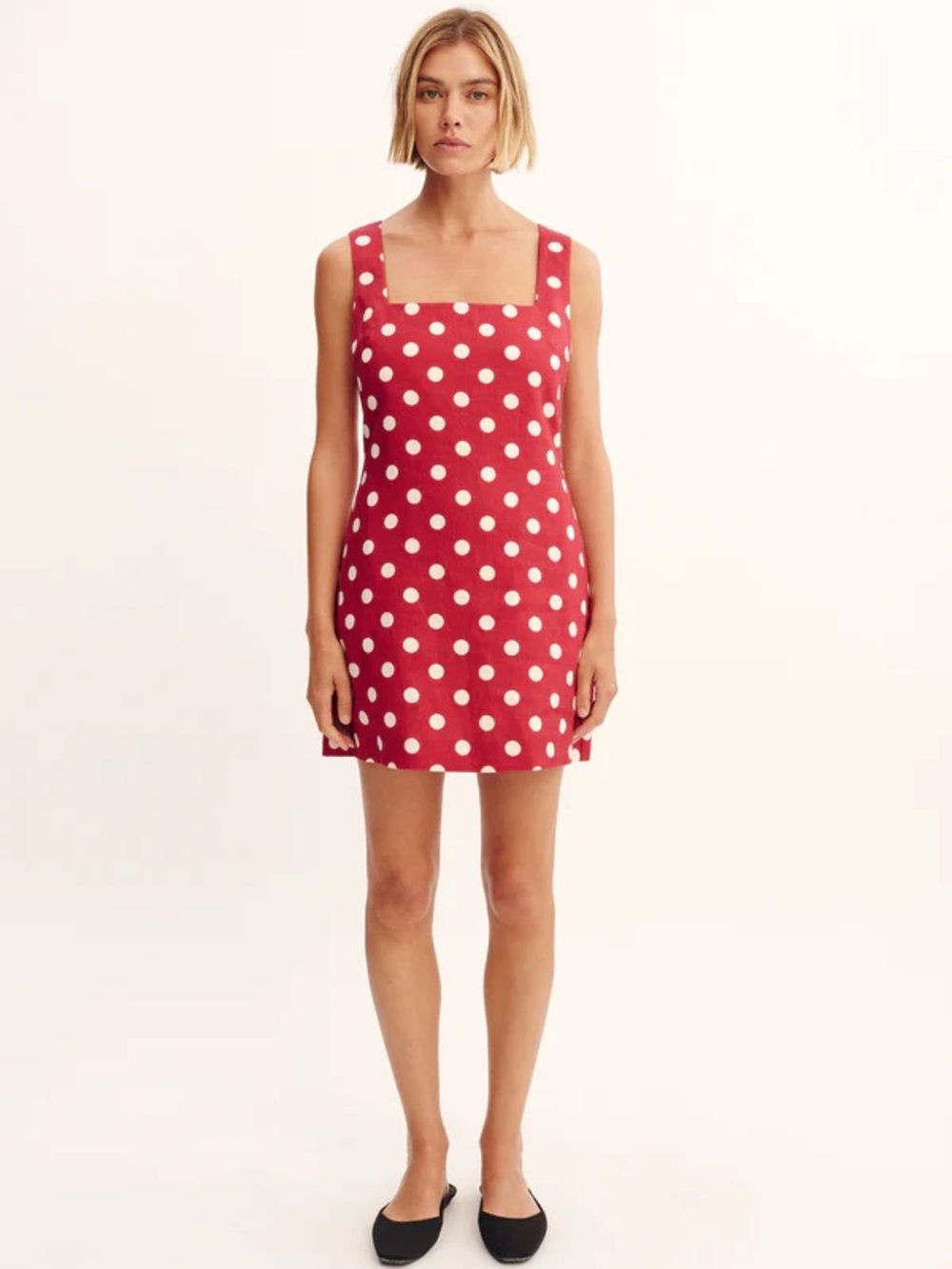 Posse Red and White Polka Dot Square-Neck Mini Dress